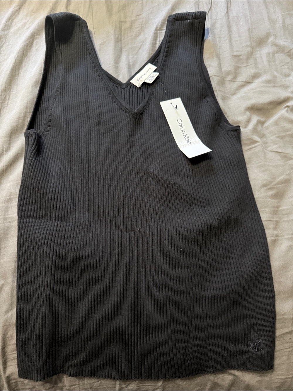 Calvin Klein Black Ribbed V-Neck Tank Top NWT